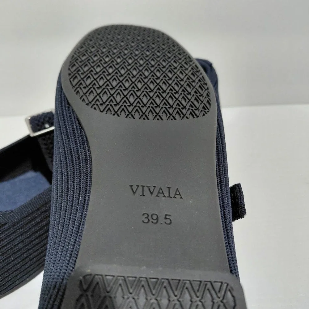 Vivaia Margot Mary Jane Flats Navy Blue Ribbed Knit Square Toe Sustainable 39.5 - Picture 3 of 13